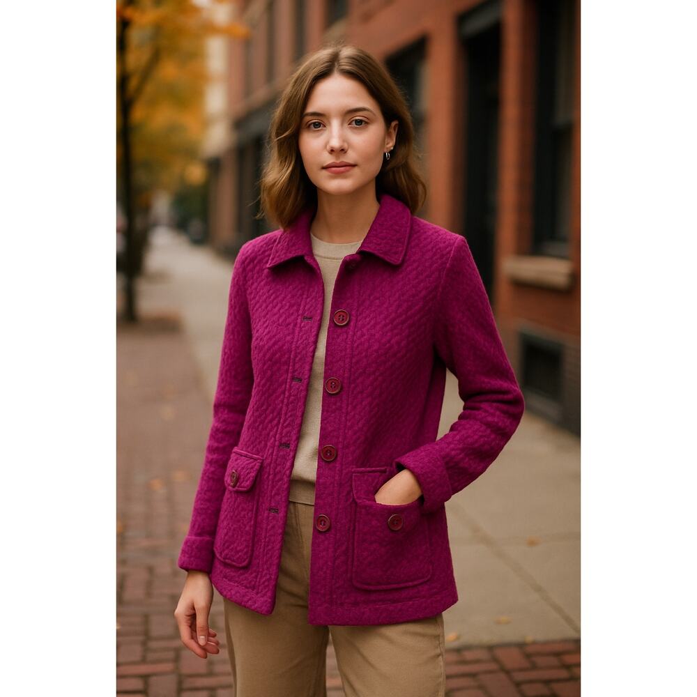 Modo·do Textured Waffle Knit Button Jacket Plum Magenta Size S/M Artsy Scandi